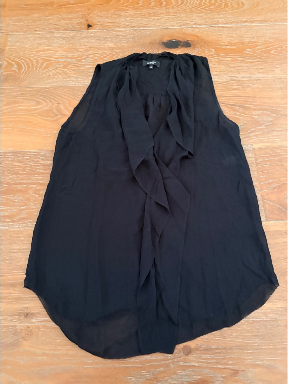 Babaton Black 100% Silk Sleeveless Blouse Elegant Draped Front Small